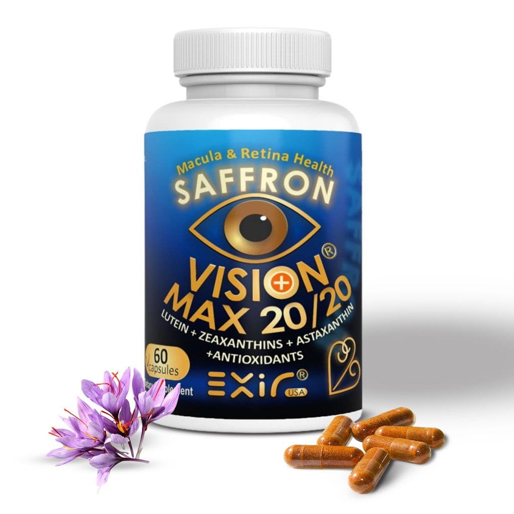 EXIR Augen Vitamine Lutein, Saffron Astaxanthin, Zeaxanthin, Grape Seed, Turmeric Supplement für Floater, Strain, Druck, Nachtsicht, VM20-60 Kapseln