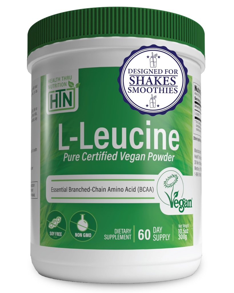 Gesundheit Thru Ernährung reines L-Leukin-Pulver 300g | Zertifiziertes Vegan | Fermented | Non-GMO | Essential BCAA | 3rd Party Getestet | 5 Gramm pro Servieren | (60 Servietten)