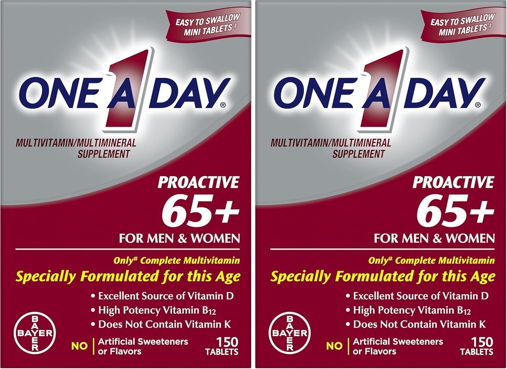 ONE A DAY Proactive 65+, Mens & Womens Multivitamin, Nahrungsergänzung mit Vitamin A, Vitamin C, Vitamin D und Zink für Immungesundheitsunterstützung*, Calcium, Folsäure &amp; mehr, Tablet 150 Count (Pack mit 2)