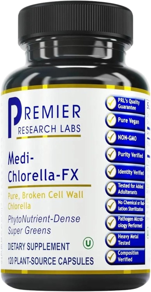 Premier Research Labs Medi Chlorella-FX - Chlorella Kapseln, Chlorophyll Kapseln, Organische Pillen für Damen und Herren, Chlorophyll Supplement - 120 Vegetarische Kapseln