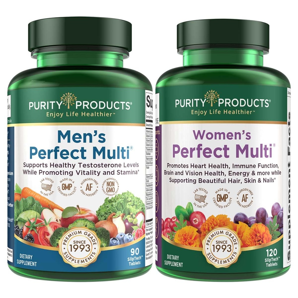 Purety Products Bundle - Men's Perfect Multi + Women's Perfect Multi - Hommes - Soutient la vitalité saine, l'énergie + Plus - Femmes - Soutient la santé urinaire, l'immunité, les ongles de peau de cheveux + Plus
