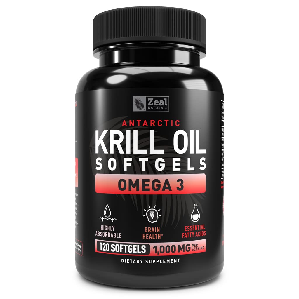 Antarctique Krill Oil 1000mg (120 Softgels) Omega 3 Supplément huile de poisson avec EPA, DHA et Astaxanthin - pour le soutien articulaire, cerveau et, Cœur pour les hommes et les femmes