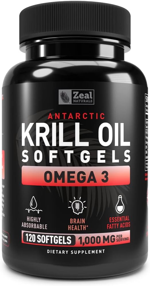 Antarktis Krillöl 1000mg (120 Softgels) Omega 3 Fischölergänzung mit EPA, DHA & Astaxanthin - für Gelenk, Gehirn und, Herzunterstützung für Männer und Frauen