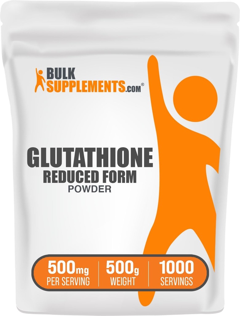 BulkSupplements.com Poudre réduite de glutathion - Supplément de glutathion, Poudre réduite de glutathion - Glutathion 500mg, Sans gluten, 500mg par portion, 500g (1,1 lb) (paquet de 1)