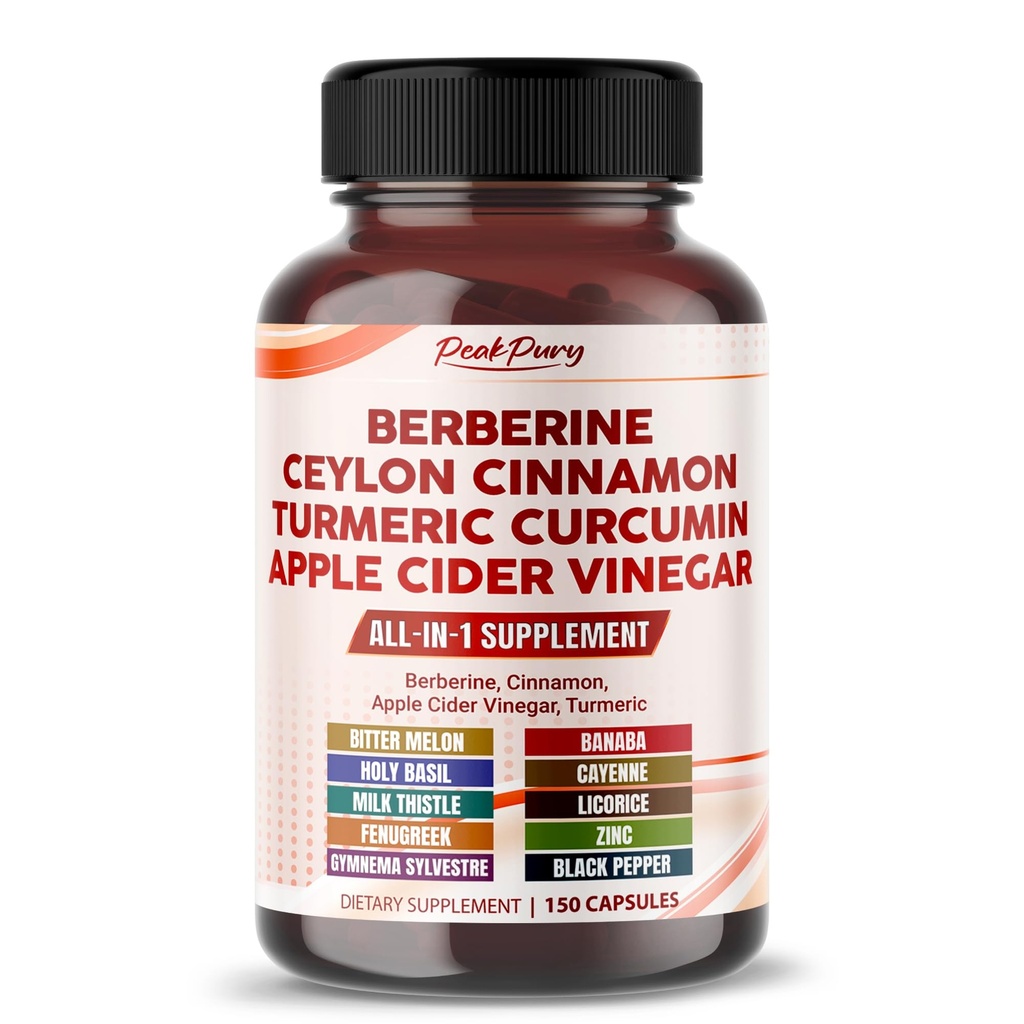 Berberine Cinnamon Apple Cider Vinegar Turmeric - Soutien général au bien-être- Fabriqué aux États-Unis