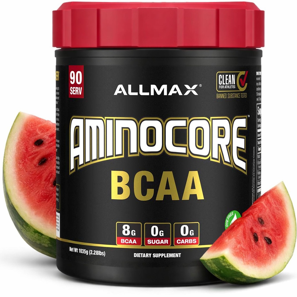ALLMAX Nutrition AMINOCORE BCAA Powder, 8.18 Gramm Aminosäuren, Intra und Post Workout Recovery Drink, Glutenfrei, Wassermelone, 945 g