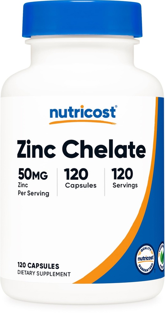Nutricost Zinc Chelate 50mg, 120 Capsules végétariennes - Sans gluten et sans OGM