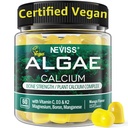 Calciumgummis für Frauen + Magneisum Vitamin D3 K2, C, Zink, Boron, Nachhaltige Algen (3. Partei getestet) für Knochenstärke, Nerve, Calcium Absoption, Zuckerfreie Kalziumergänzung, Vegan, 60 Zähler