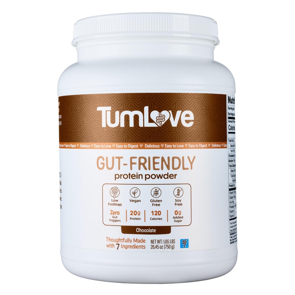 TumLove Vegan Protein Powder - Low FODMAP Certified, Gluten-Free, Dairy-Free, Soy-Free, 100% Gut-Friendly & Non-Bloating, Schokolade (25 Servietten)
