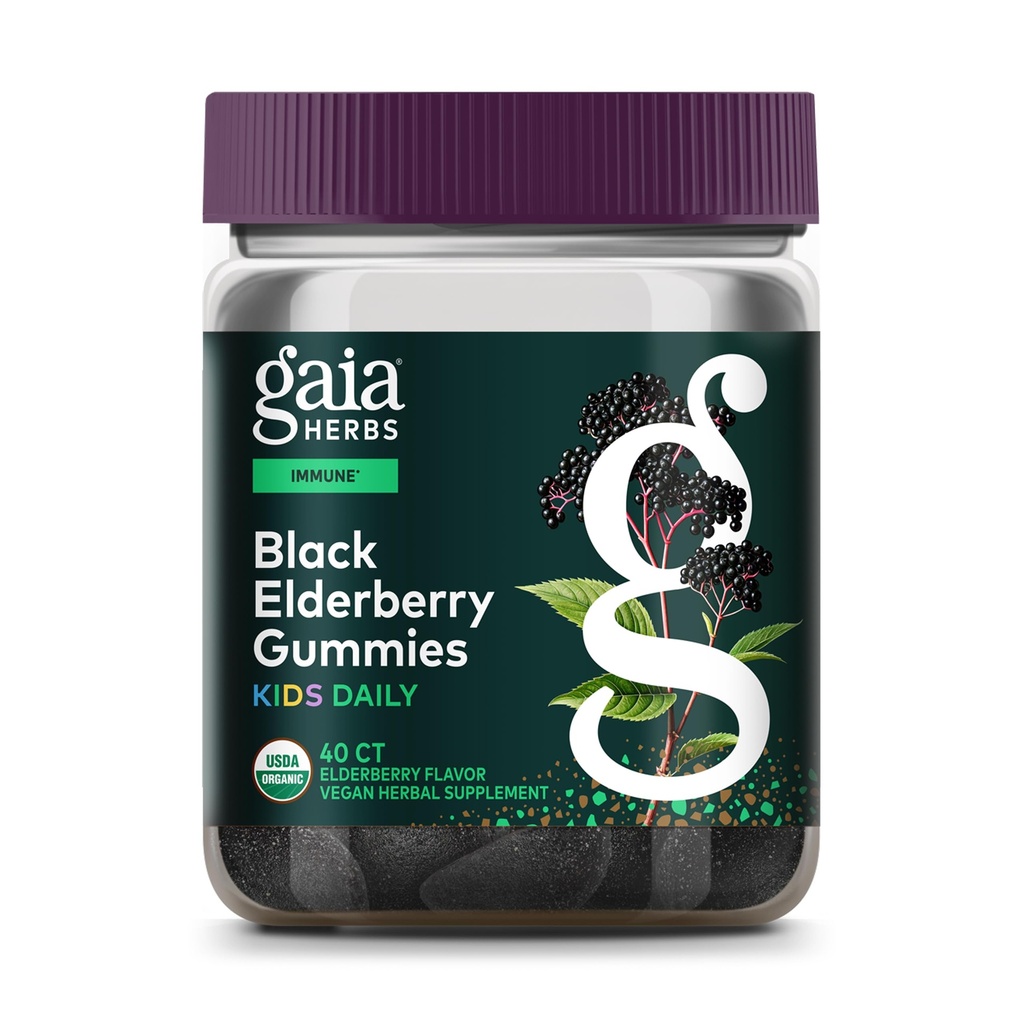 Gaia Herbs GaiaKids Black Elderberry Daily Gummies für Kinder - Delicious Immune Support Supplement - Certified Organic Black Elderberries for Immune System Support - 40 Gummies (40-Day Supply)
