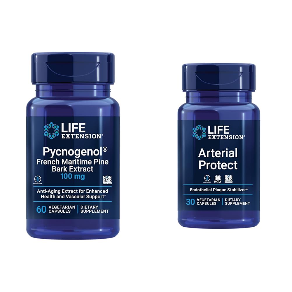Prolongation de la durée de vie Pycnogenol Français Maritime Pine Bark & Gotu Kola Arterial Health Suppléments - 60 et 30 Capsules végétariennes