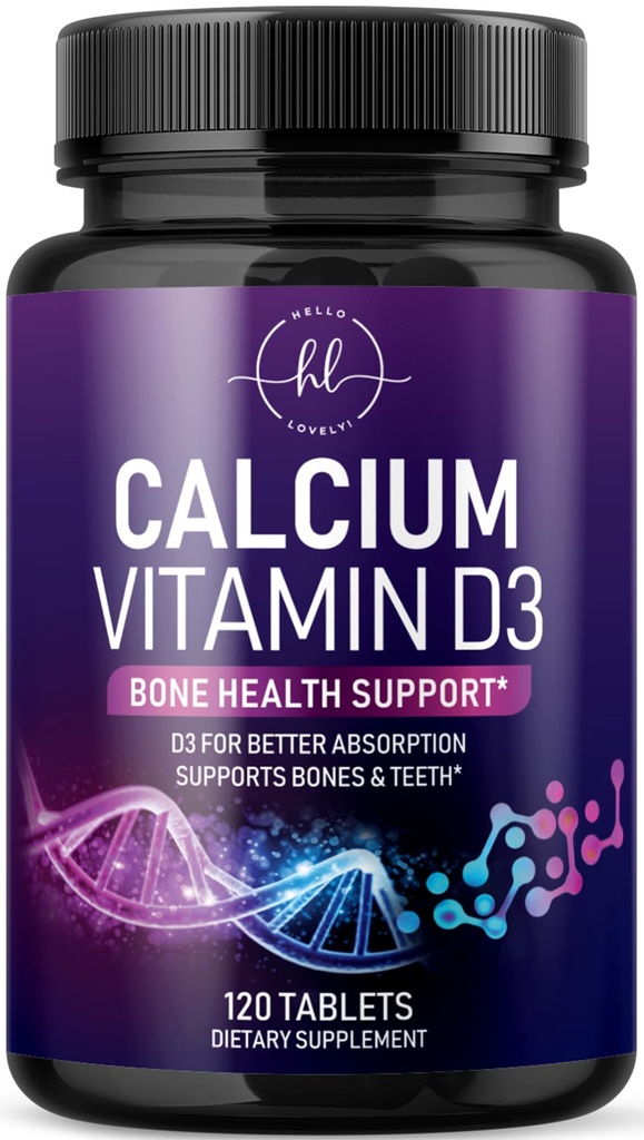 Kalziumergänzung 1200 mg - mit Vitamin D3 für beste Absorption - unterstützt Immungesundheit, Knochen & Zähne - Natürliches Kalziumkarbonat + 1600 IU von D3 - in den USA für Frauen & Männer - 120 Tabletten