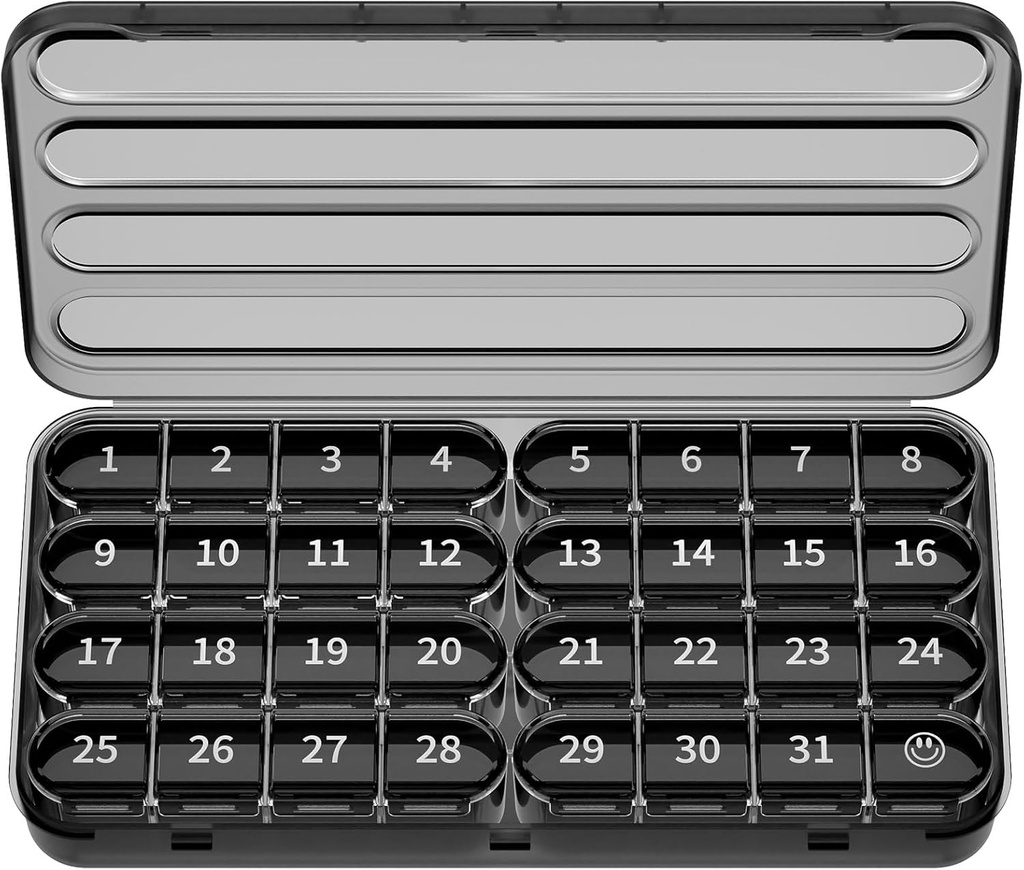 Zoksi Monatliche Pille Organizer 1 Mal pro Tag, 30 Tage Pille Box Organizer, ein Monat Pille Fall für Reisen, 31 Tage täglich Medcine Behälter für Vitamine, Supplement & Medikamente(Schwarz)