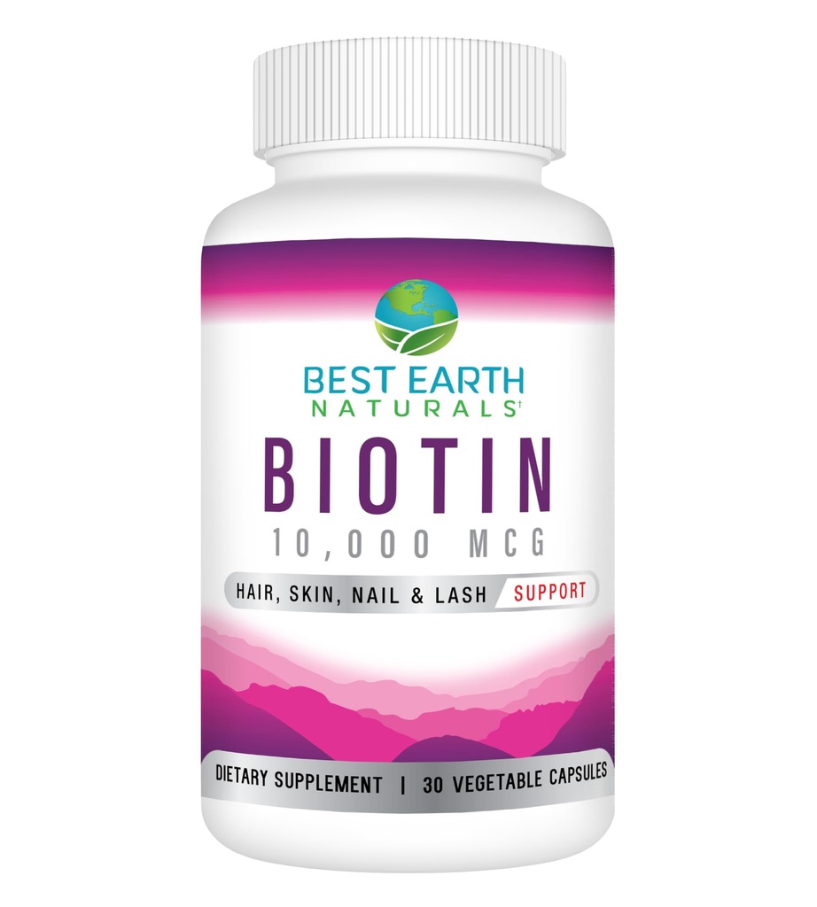 Best Earth Naturals Biotin 10.000mcg - Extra Strength Biotin Vitamin Supplement zur Unterstützung Haarwachstum, starke Nägel, lange Augen Lashes und gesunde Haut