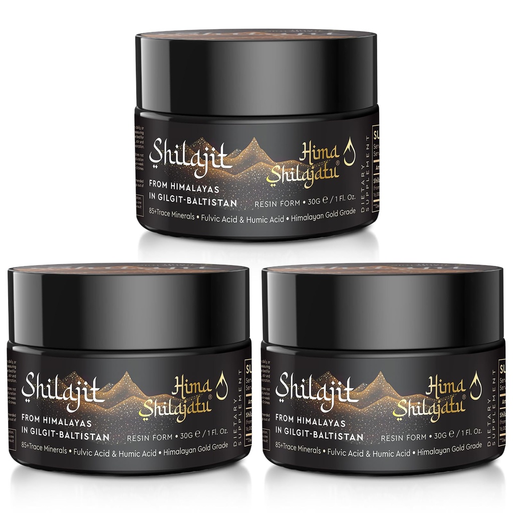 Shilajit Purest Himalayan Organic Shilajit Resin - Gold Grade 100% Reinheit Shilajit mit Fulvic Acid & 85+ Trace Minerals Complex for Energy & Immune Support, Pack of 3 (6 Monate Versorgung)