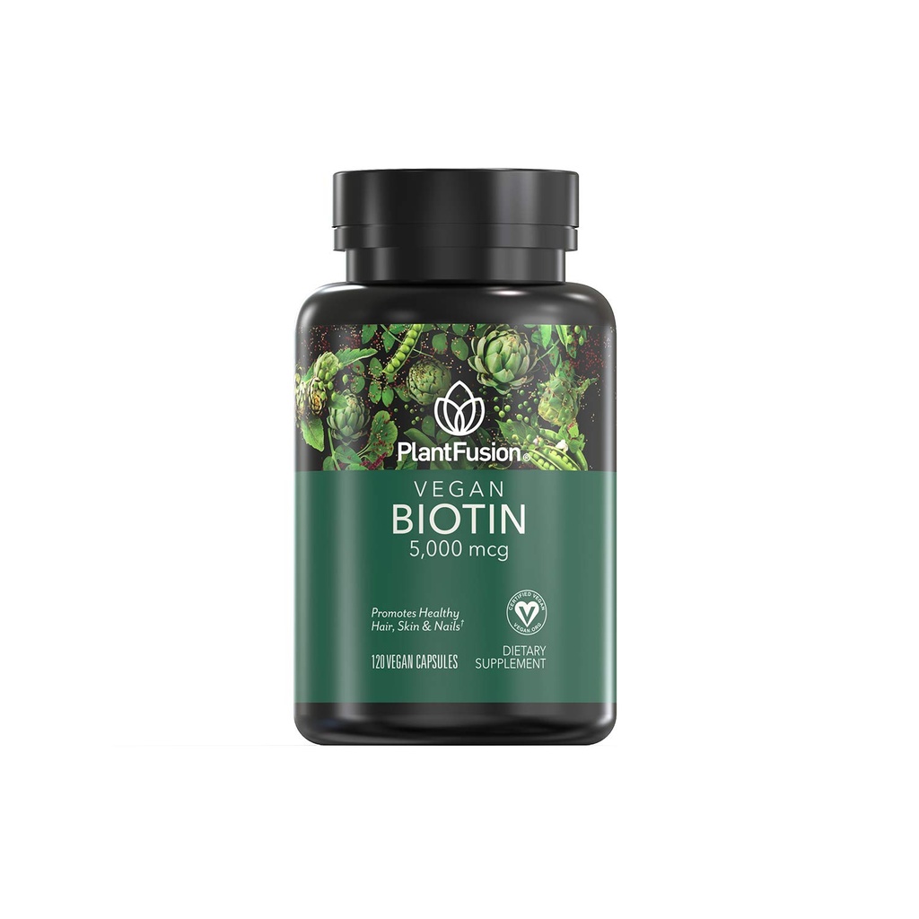 PlantFusion Vegan Biotin de, Premium Vegan Biotin pour les femmes et les hommes (5000mcg), peau de cheveux et ongles naturels vitamines, 120 capsules végétaliennes