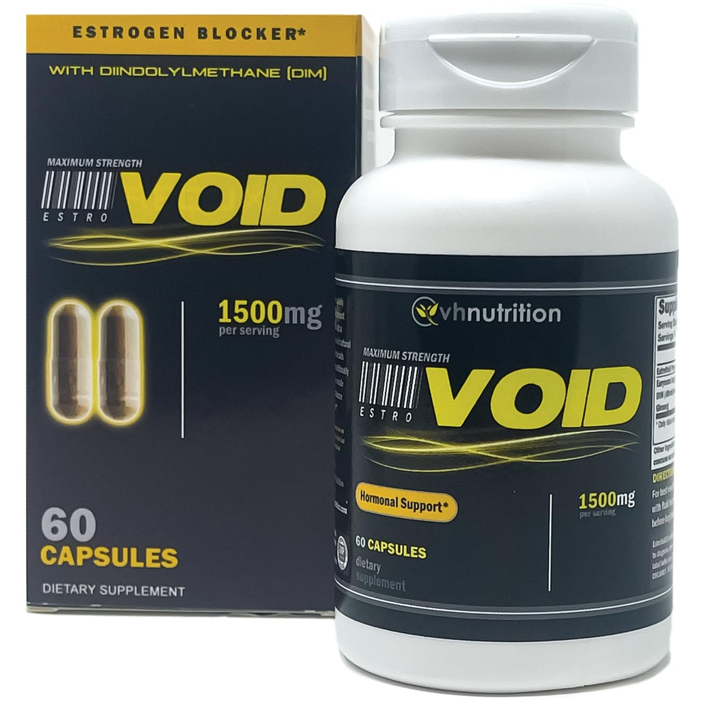VH Nutrition ESTROVOIDE ► Bloqueur d'estrogène pour les hommes de 1500mg Inhibiteur d'aromatase naturel Max Streng* W/DIM, Longjack, Ashwagandha, Eleuthero, Cordyceps, Rhodiola et Panax Ginseng