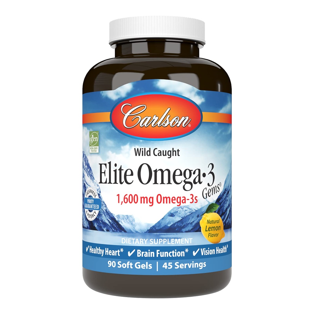 Carlson Labs Wild Pright Elite Omega-3, 1600mg, Omega 3s, Gels doux, 90 Comte