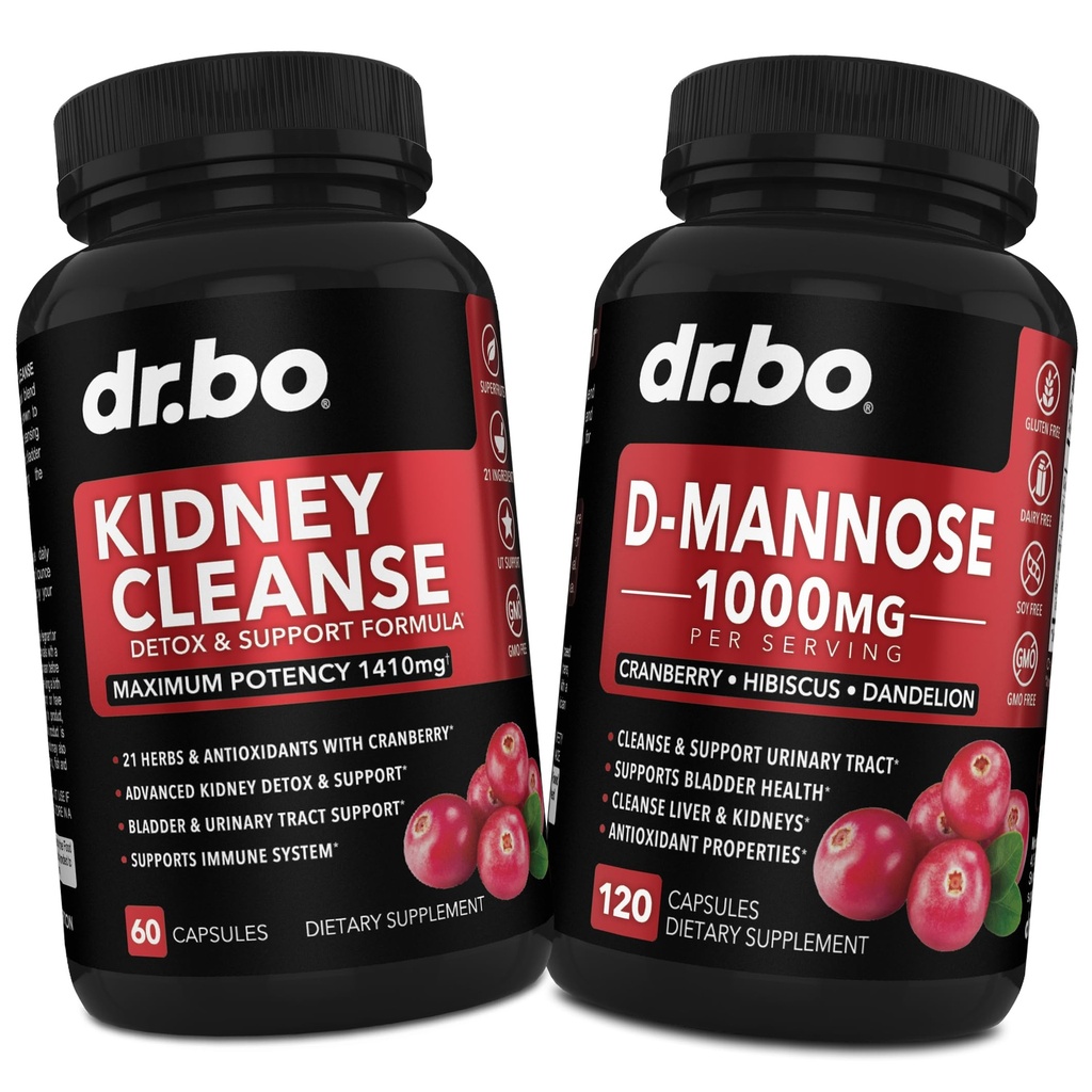 Kidney Cleanse & D Mannose Ergänzungen - Kidney Detox Support Supplement, D-Mannose 500mg 1000mg Kapseln - DMannose & Natural Cranberry zu unterstützen Nieren, Blasen und Harnwege Gesundheit Ergänzungen