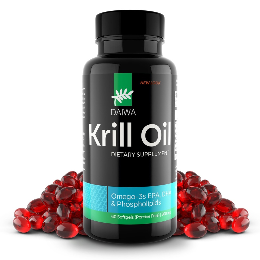 Daiwa Krill Oil 1000mg Softgels - EPA DHA Omega 3 Antarctic Krill Oil Supplement mit Astaxanthin - Natürliche Lösung für Gelenk, Gehirnunterstützung und Herzgesundheit - 60/ct
