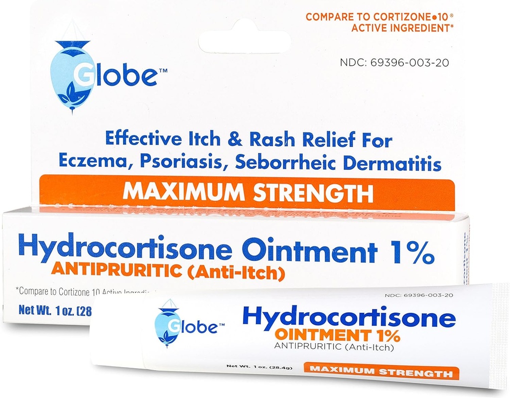 Globe Hydrocortisone Maximale Stärke Transparente Salbe 1%,1 oz | Anti-Itch topische Salbe für Redness, Schwellung, Juckreiz, Rash, Dermatitis, Bug/Mosquito Bites, Eczema, Hämorrhoiden & Mehr