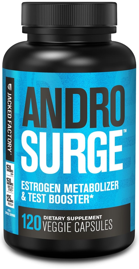 Jacked Factory Androsurge Estrogen Blocker für Herren - Natürliche Testosteron Booster für Herren & Estrogen Metabolizer mit Tongkat Ali, DIM, Long Jack & More - Test Booster & Muskelaufbau - 120 Zähler