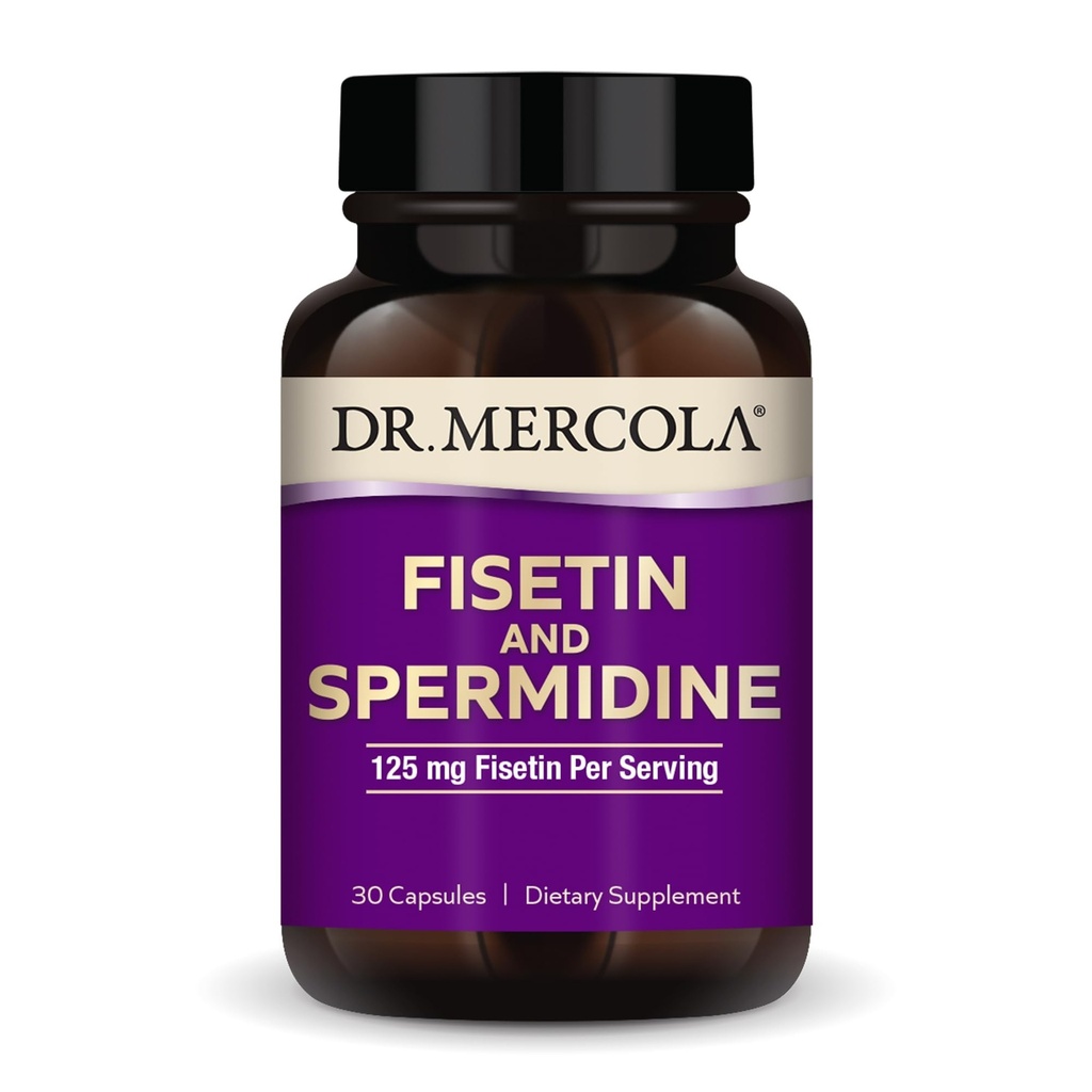 Dr Mercola Fisetin et Spermidine, 30 gélules 125 mg de fisétine, sans OGM, sans gluten, sans soja
