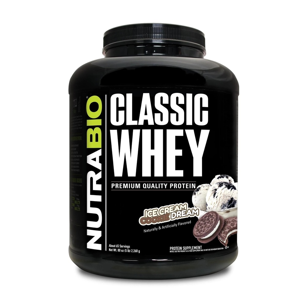 NutraBio Classic Whey Protein Powder- Full-Spectrum Amino Säureprofil - Keine Füllstoffe, Künstliche Farben, Konservierungsstoffe - Niedriger Glycemic Index - Ice Cream Cookie Dream, 5 Pfund