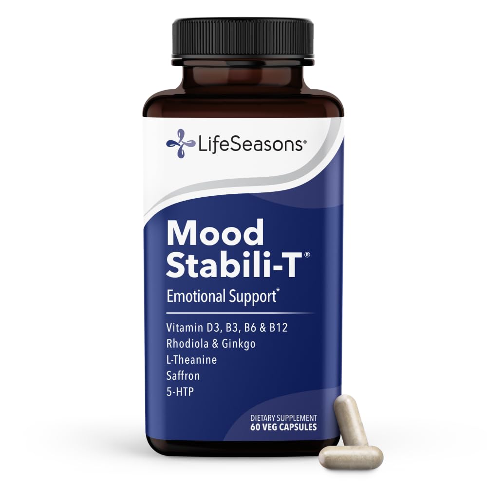 LifeSeasons - Mood Stabili-T - Positif Mood Booster - Amélioré Calme et Bonheur - Détendu et équilibré - Contient Rhodiola, Ginkgo Biloba et Vitamine D3 - (60 Capsules)