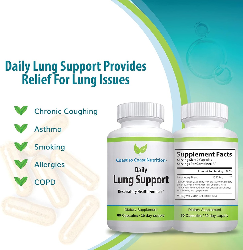 Daily Lung Cleanser & Detox Support Supplement | Erfrischen Sie Ihre Lunge, um Easier zu atmen | Respiratorische Probleme & Adresse Probleme wie Allergien, Wheezing und Coughing | 60 Kapseln