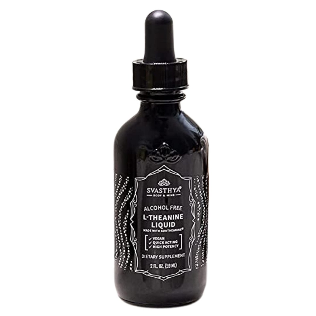 Svasthya Body & Mind 100% Pure L-Theanine Liquid Supplement – 2FL. OZ. (60ML) for Stress Reduction, Improved Concentration