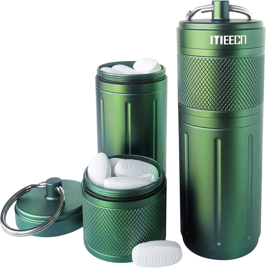 Zweischichtige große Säule Organizer, Aluminium-Container, Wasserdicht, kann Pillen alles Größen, Vitamine, Cod Liver Öl, Ergänzungen und Medikamente, Rv Produkte, Größe:1.6 x 1.6 x 4.4 in (Green)