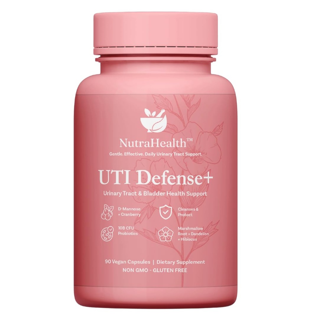 UTI Defense+ – D-Mannose, Cranberry, Hibiscus & Dandelion – Urinary Tract Support for Women – Promotes Bladder Health, Odor Control & pH Balance – 90 Vegan Capsules