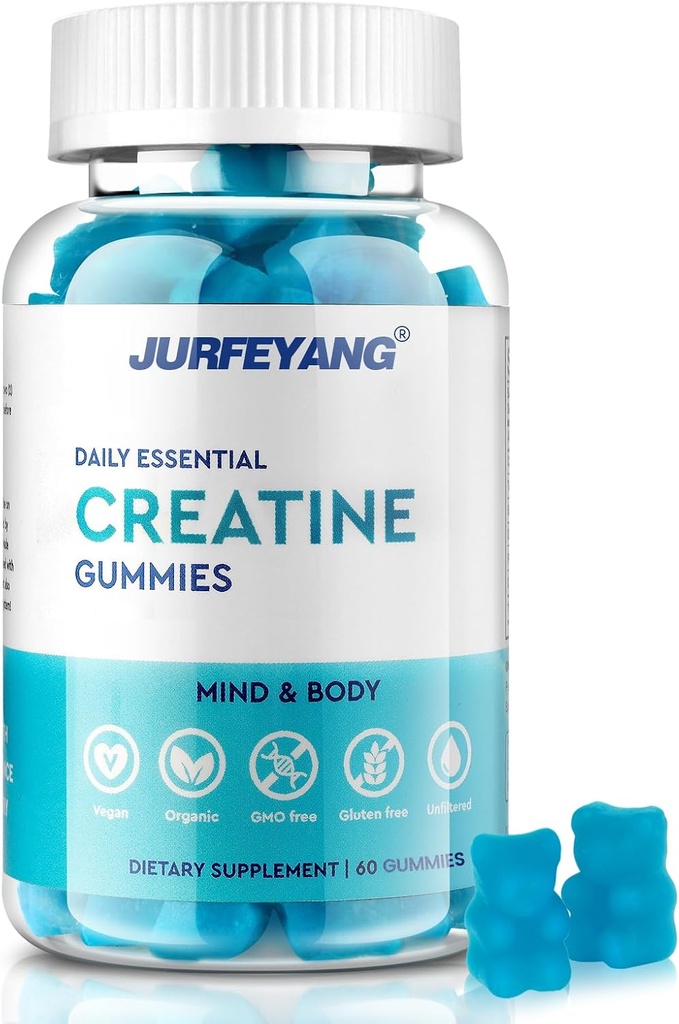 NutraBits Monohydrate de créatine Gommies, 5g Monohydrate de créatine par portion - Pas de sucre ou de couleurs artificielles, végétalien et halal - Arôme de myrtilles - 60 Gommies