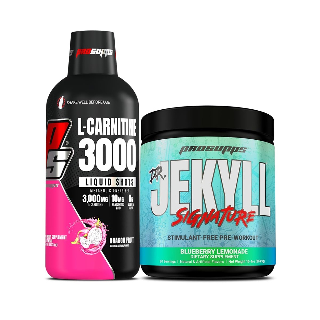 PROSUPPS L-Carnitin 3000 Stimulant freie flüssige Schüsse (31 Servierungen, Drachenfrucht) und Mr. Hyde Signature Serie Pre-Workout Energy Powdered Drink (30 Servierungen, Blueberry Lemonade) Bundle