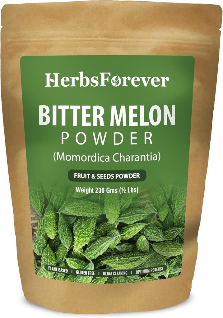 Herbsforever Bitter Melon Powder Karela Poudre riche en vitamine C non OGM, végétalien 230 GMS