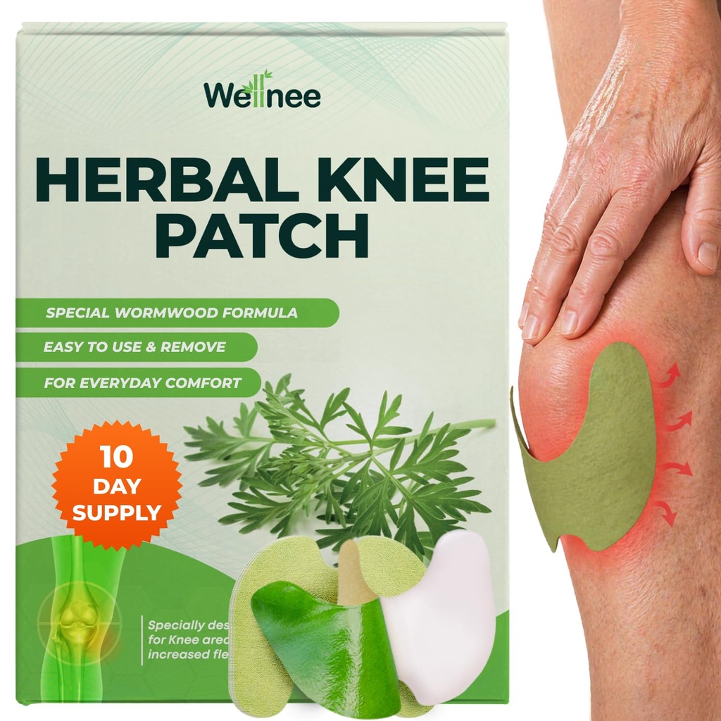 Wellnee Original Kräuterknee Patch - Wellknee Plaster für Knieunterstützung & Muskelschmerzen - Maximale Stärke für ein vorübergehendes Relief - Klebstoff-Wärme-Patches mit natürlichen Kräutern für Wellness (10 Pads)