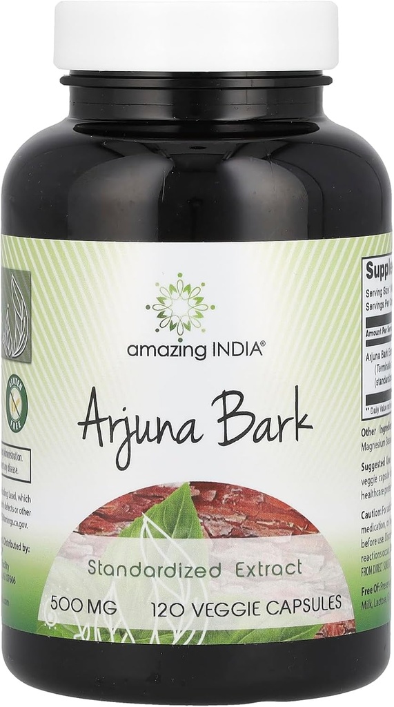 Amazing India Arjuna Bark Extract Supplement | 500 Mg | 120 Veggie Capsules | Non-GMO | Gluten Free | Made in USA