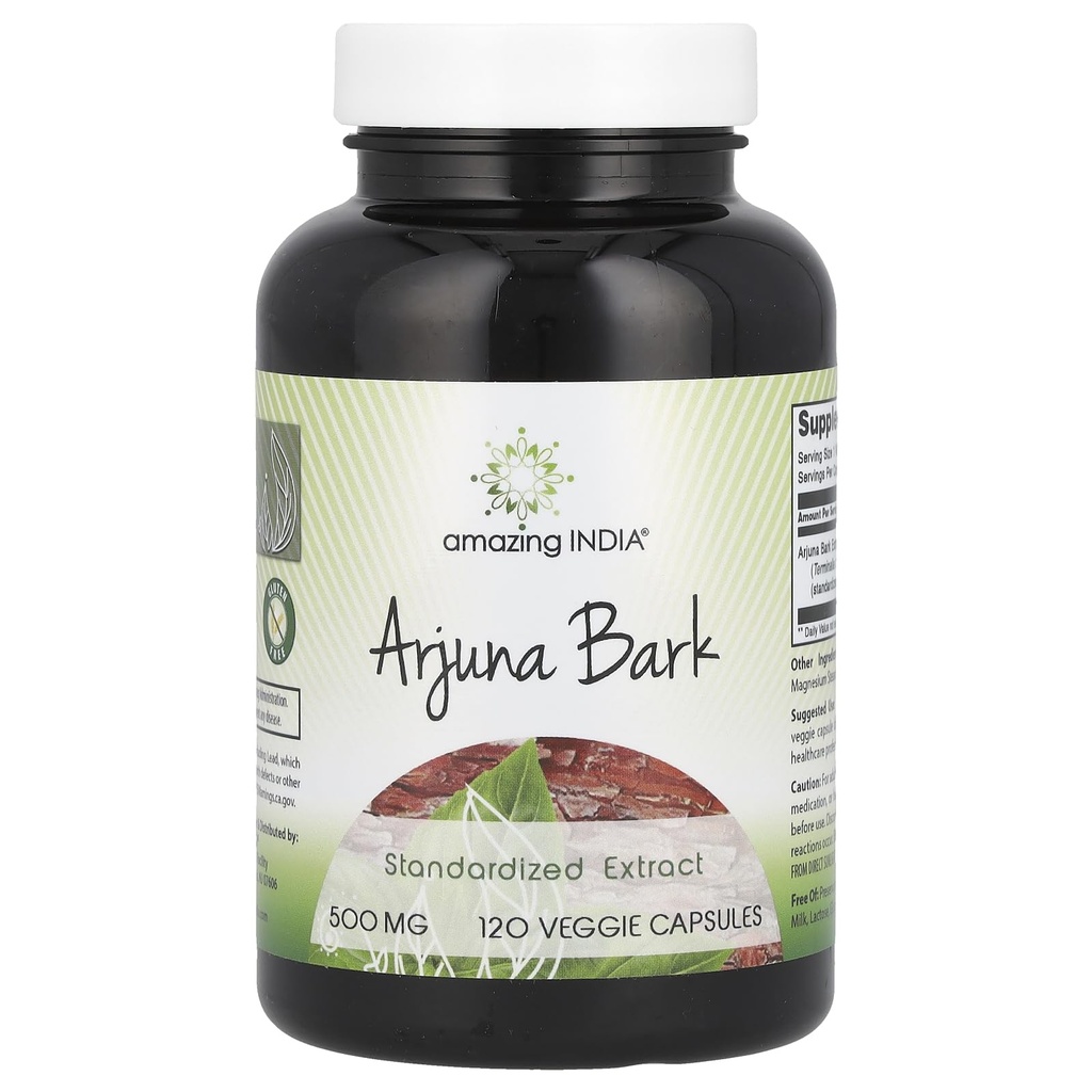 Erstaunlich Indien Arjuna Bark Extrakt Ergänzung | 500 Mg | 120 Veggie Kapseln | Non-GMO | Gluten Free | Made in USA