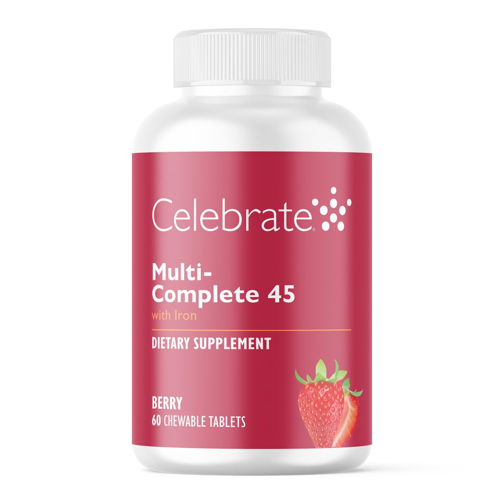 Célébrez les vitamines Multi-Complete Chewables, 45mg Fer – Multivitamine bariatrique quotidienne pour la gastrectomie des manches et la chirurgie de contournement gastrique – Vitamines et minéraux essentiels - Berry (60 comprimés)