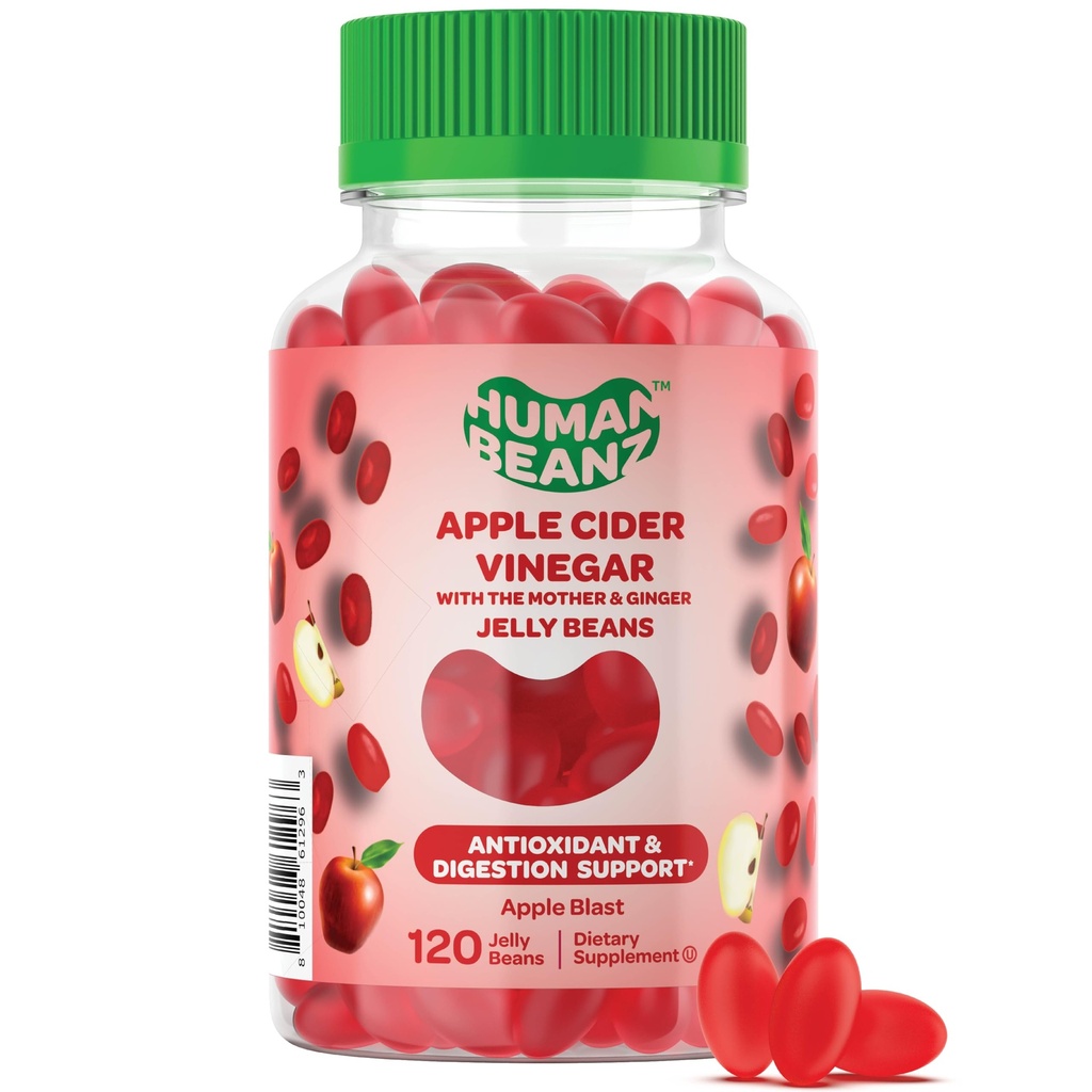 Apple Cider Essig Jelly Bean Gummis mit der Mutter und Ginger, vegetarische Nahrungsergänzungsmittel für Männer und Frauen, Verdauungshilfe, 120 Apple Blast Jelly Beans, Kosher