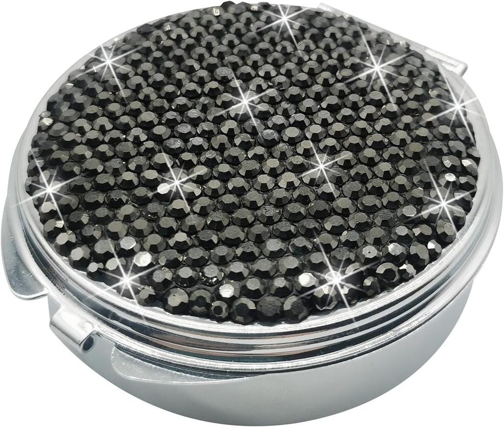 Bling Pillen-Gehäuse für Geldbeutel Medizin Vitamin-Container Tasche Pillen-Gehäuse Runde Medizin Organizer für Vitamin/Fish Öle/Ergänzende Reisemedizin Kit (3 Kompartment Schwarz)