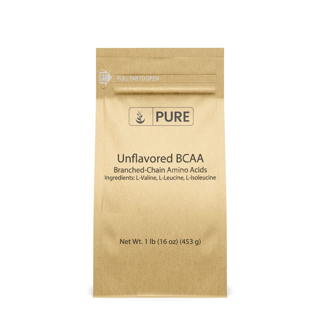 Pure Original Zutaten Unflavored Instantized BCAA (1lb) Pulver, verzweigte Kette essentielle Aminosäuren, Ergänzung
