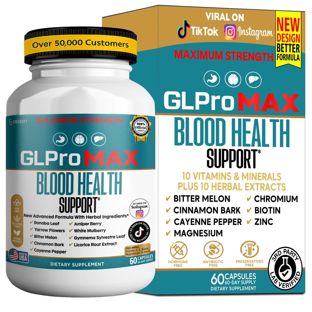 GLProMAX Blood Health Support, 60 Capsules, with Banaba Leaf, Cinnamon Bark, Cayenne Pepper, Gymnema Sylvestre (2)
