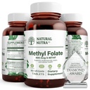 Natural Nutra Active Methyl Folate Supplement with Quatre Folic, Helps to Brain Health, Improve Heart Health, Support Body Health, Promotes Cell Health, Boost Body's Immune System, 90 Vegan Tablets