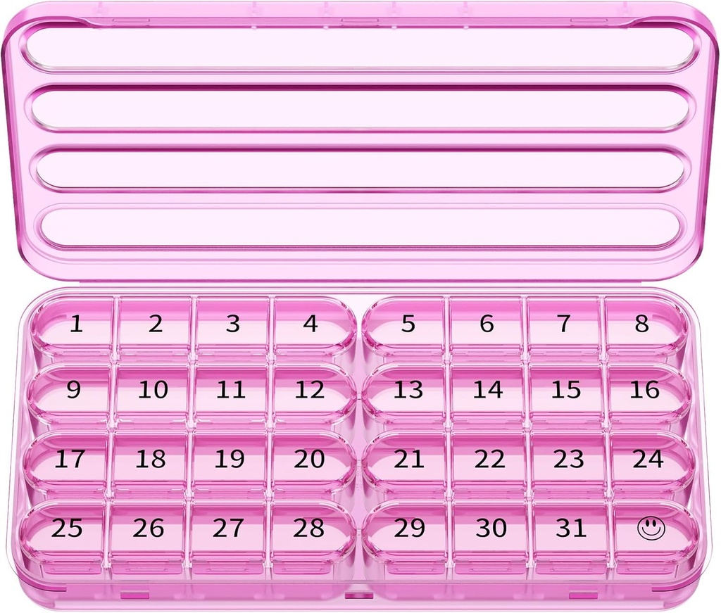 Zoksi Monatliche Pille Organizer 1 Mal pro Tag, 30 Tage Pille Box Organizer, ein Monat Pille Fall für Reisen, 31 Tage täglich Medcine Behälter für Vitamine, Nahrungsergänzung & Medikamente(Purple)