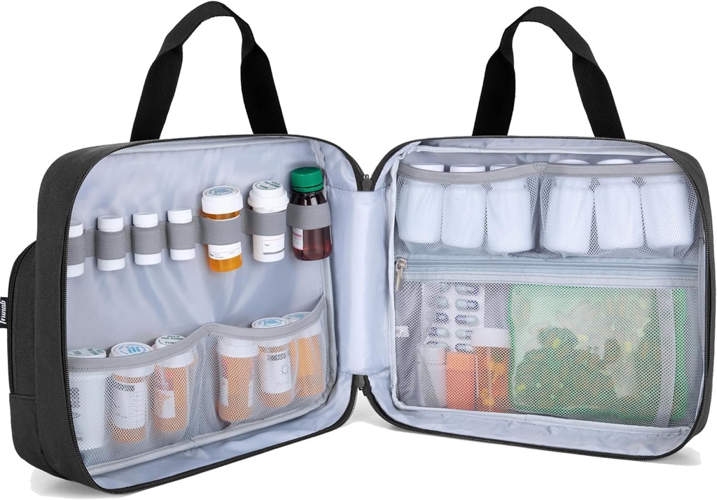 Trunab Pill Bottle Organizer Medizin Tragetasche Sichere Medikamente Reisetasche für Verschreibung, Vitamine, medizinische Nahrungsergänzungsmittel Lagerung (nur)