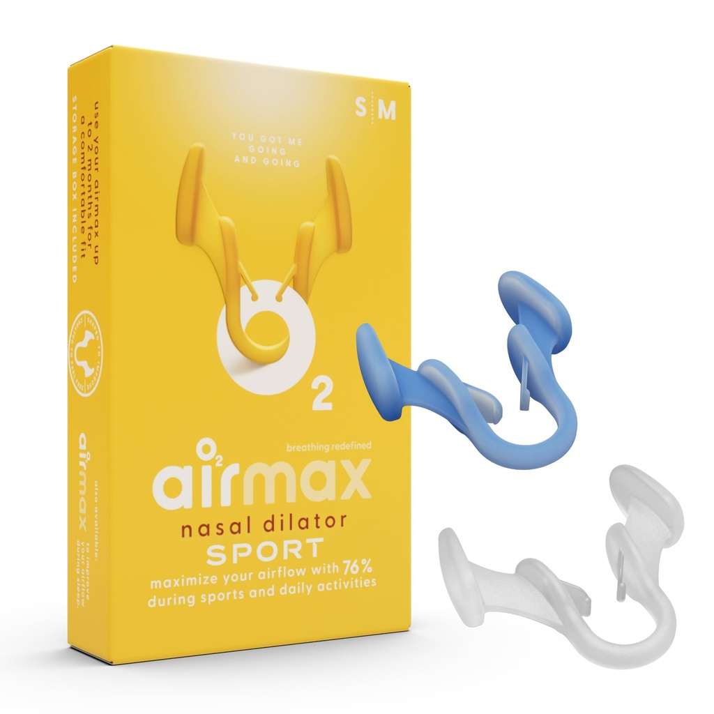 Air Max Unisex Sport Nasal Dilators Trial Pack - Easy, Safe, and Comfortable Breathing Aid - Improves Airflow - Blue, Transparent - 1 Small, 1 Medium