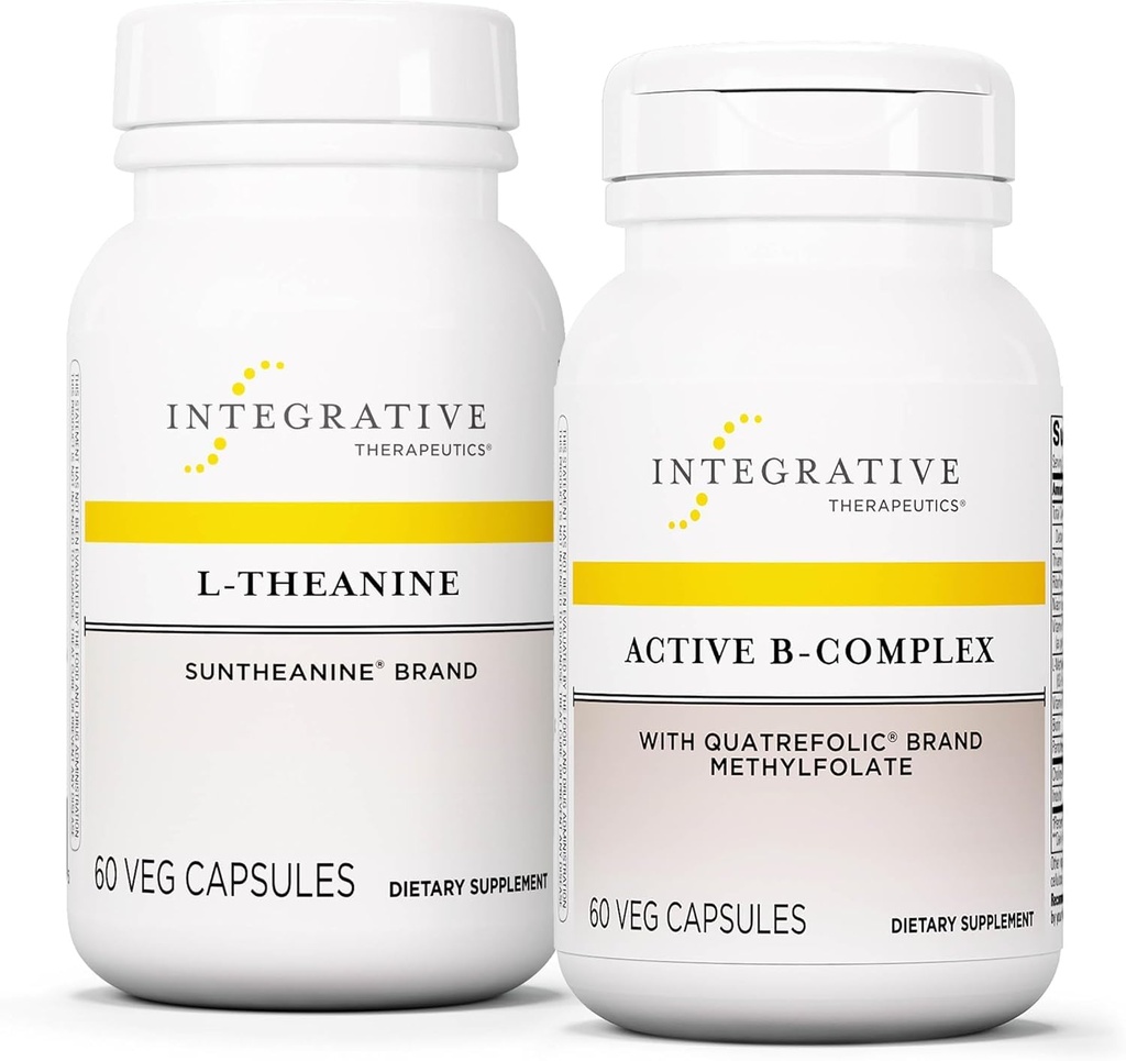 Ensemble thérapeutique intégratif avec complexe B actif, 60 capsules et L-Theanine, 60 capsules - complexe B actif pour soutenir le métabolisme énergétique avec 8 B-Vitamines* - L-Theanine pour soutenir un État détendu*