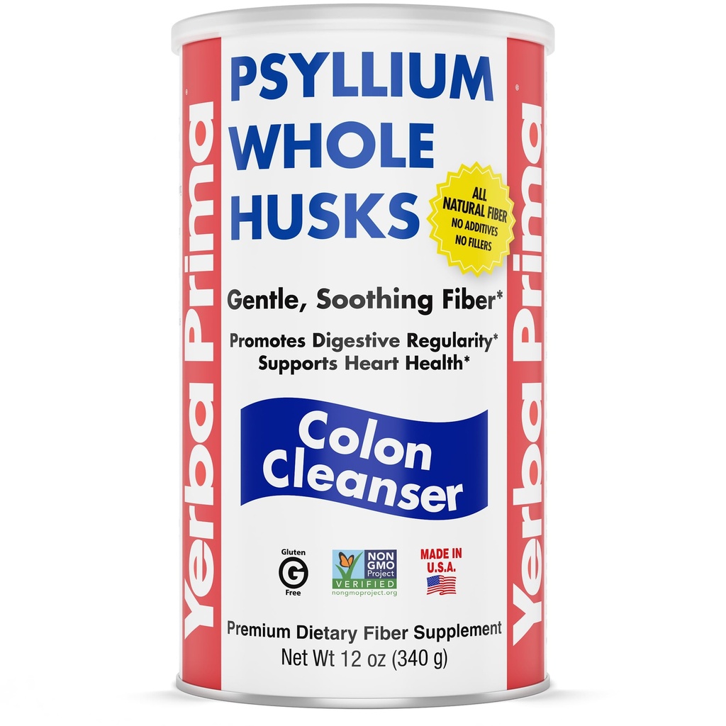 Yerba Prima Psyllium Whole Husk, 1 Flasche 12 Unzen - Faserergänzung, Vegan, kein Zucker oder künstliche Süßungsmittel, Non GMO, Glutenfrei